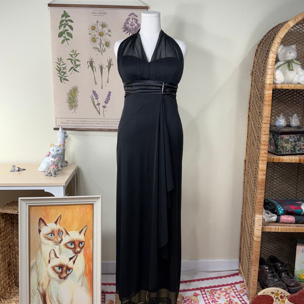 90s Y2k Halter Formal Maxi Dress Romantic Goth Sexy Old Money Dark Coquette M